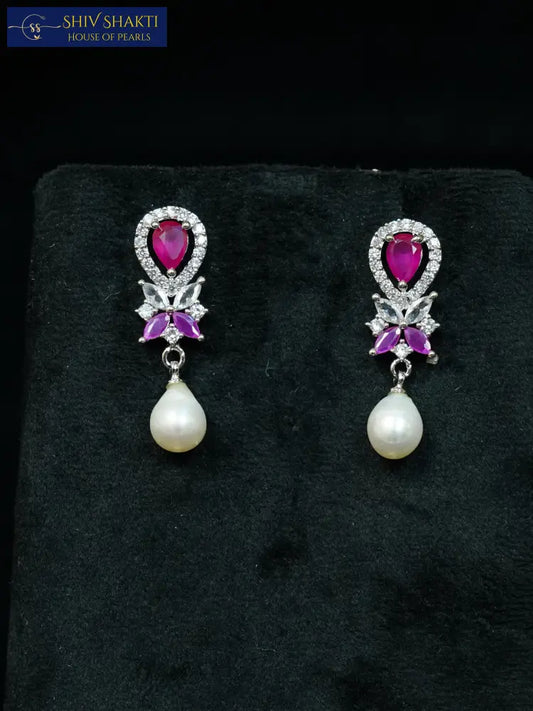 Ruby Floral Pearl Drops Earring Pearl Earrings