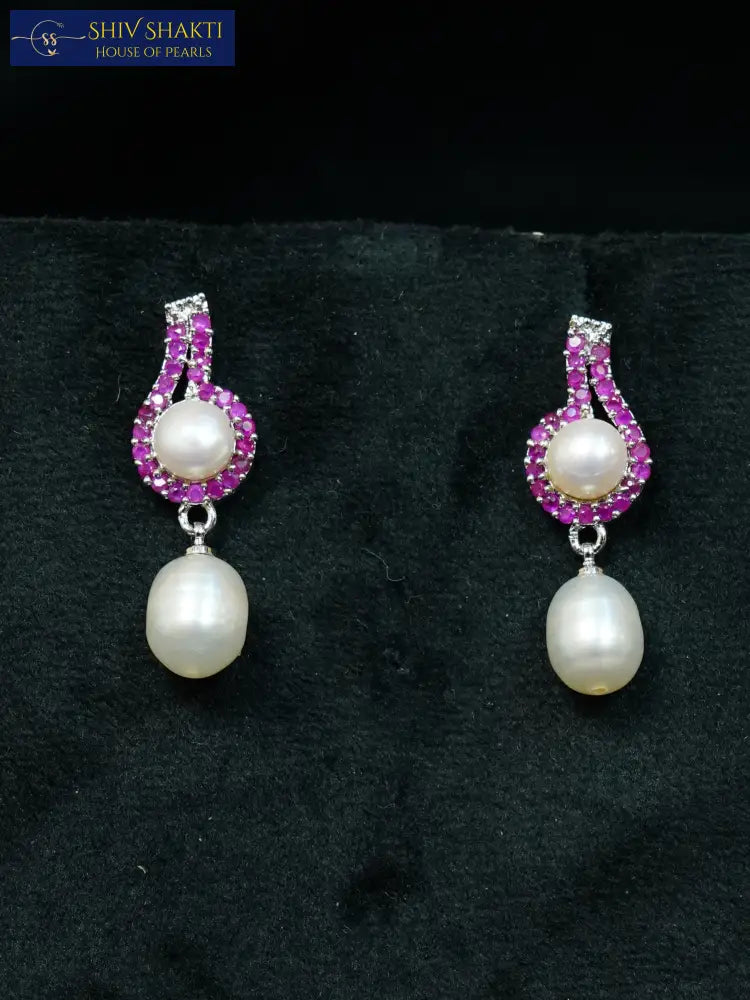 Ruby Loop Pearl Drop Pearl Earrings
