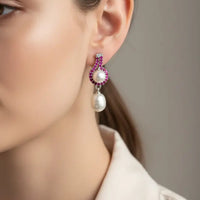 Ruby Loop Pearl Drop Pearl Earrings