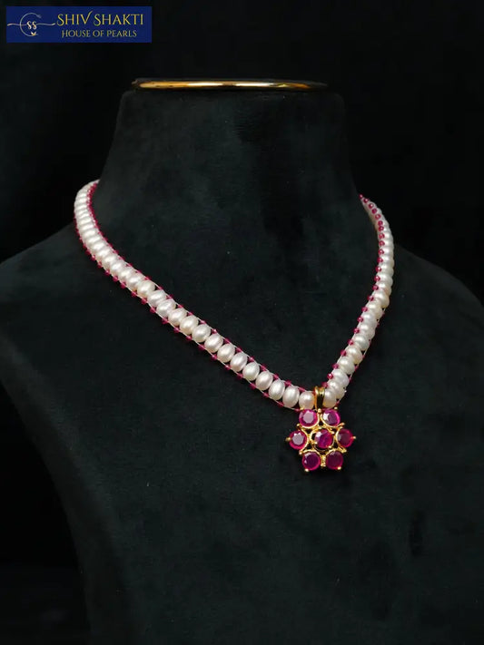 Ruby Pearl Flower Necklace Necklace / Mala