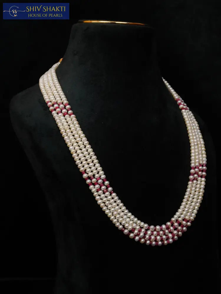 Ruby Pearl Necklace 4 lines Necklace / Mala