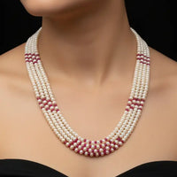 Ruby Pearl Necklace 4 lines Necklace / Mala