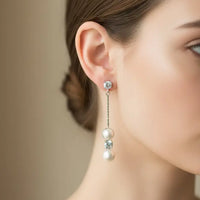 Silver Double Pearl Drop Linear Earring Pearl Earrings