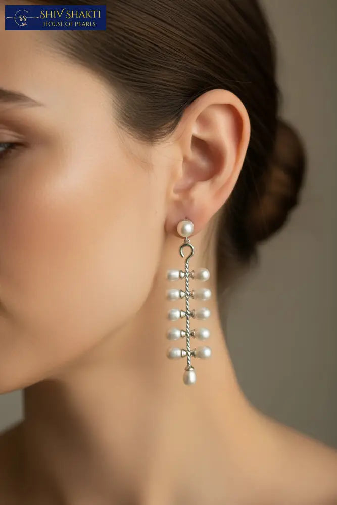 Silver Pearl Cluster Drops Pearl Earrings