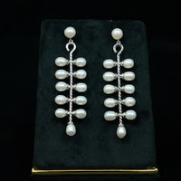 Silver Pearl Cluster Drops Pearl Earrings