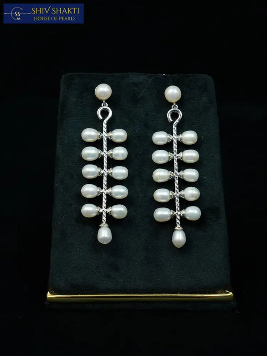 Silver Pearl Cluster Drops Pearl Earrings