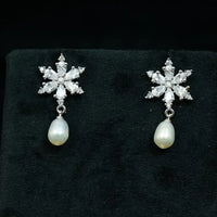 Snowflake Stone Pearl Drops Pearl Earrings