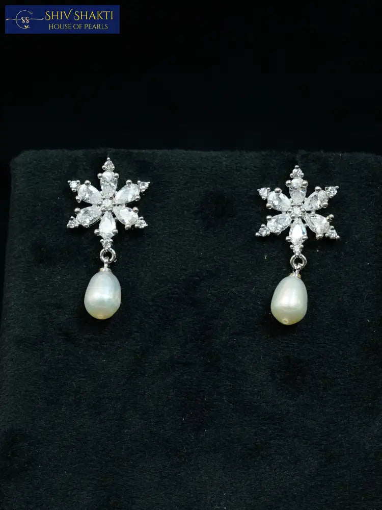 Snowflake Stone Pearl Drops Pearl Earrings