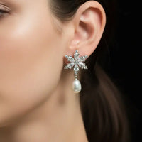 Snowflake Stone Pearl Drops Pearl Earrings