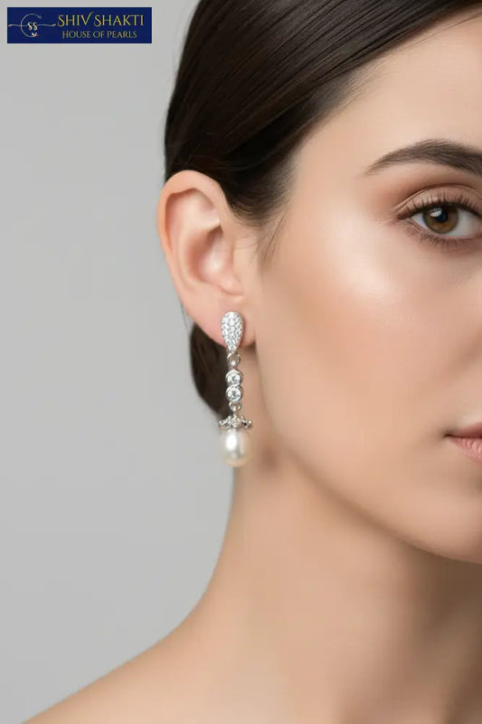 Snowy Pearl Dangler Earring Pearl Earrings