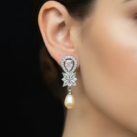 Stone Floral Drop Earring Pearl Earrings