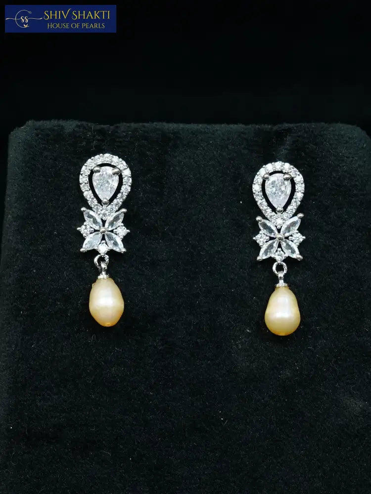 Stone Floral Drop Earring Pearl Earrings