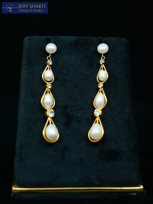 Triple Drop Pearl Dangler Earring Pearl Earrings