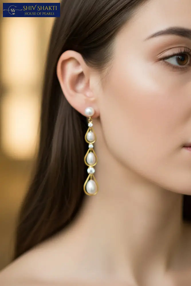 Triple Drop Pearl Dangler Earring Pearl Earrings