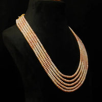 White and Peach 5 line Pearl Necklace Necklace / Mala