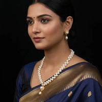 Zig Zag Button Pearl Set Necklace / Mala