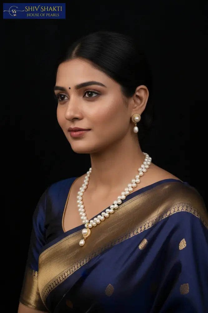 Zig Zag Button Pearl Set Necklace / Mala