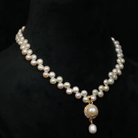 Zig Zag Button Pearl Set Necklace / Mala