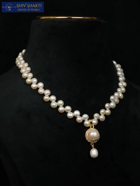 Zig Zag Button Pearl Set Necklace / Mala